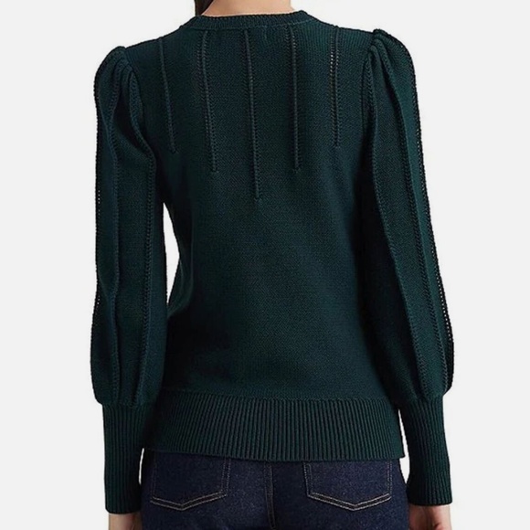 Lauren Ralph Lauren Hunter green puff sleeve sweater Large - Picture 2 of 6